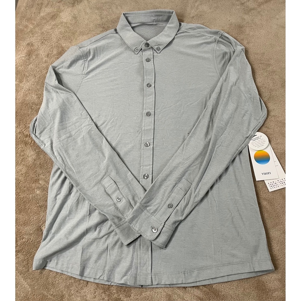 Vuori Travel lite Button-Down Shirts Men's Large Light Gray Long Sleeve NEW